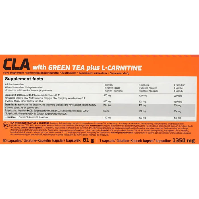 Olimp CLA & Green Tea + L-Carnitine Sport Edition, innehållsförteckning