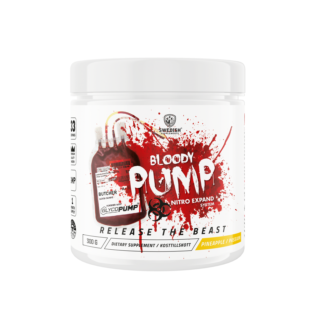 Koffeinfri PWO frånSwedish Supplements. Bloody Pump, 300g Pinapple Passion