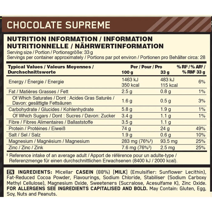 Innehåll Optimum Nutrition 100% Casein Gold Standard 924 g Chocolate