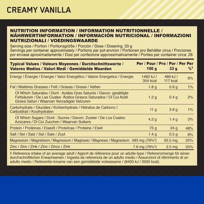 Innehåll Optimum Nutrition 100% Casein Gold Standard 924 g Vanilla