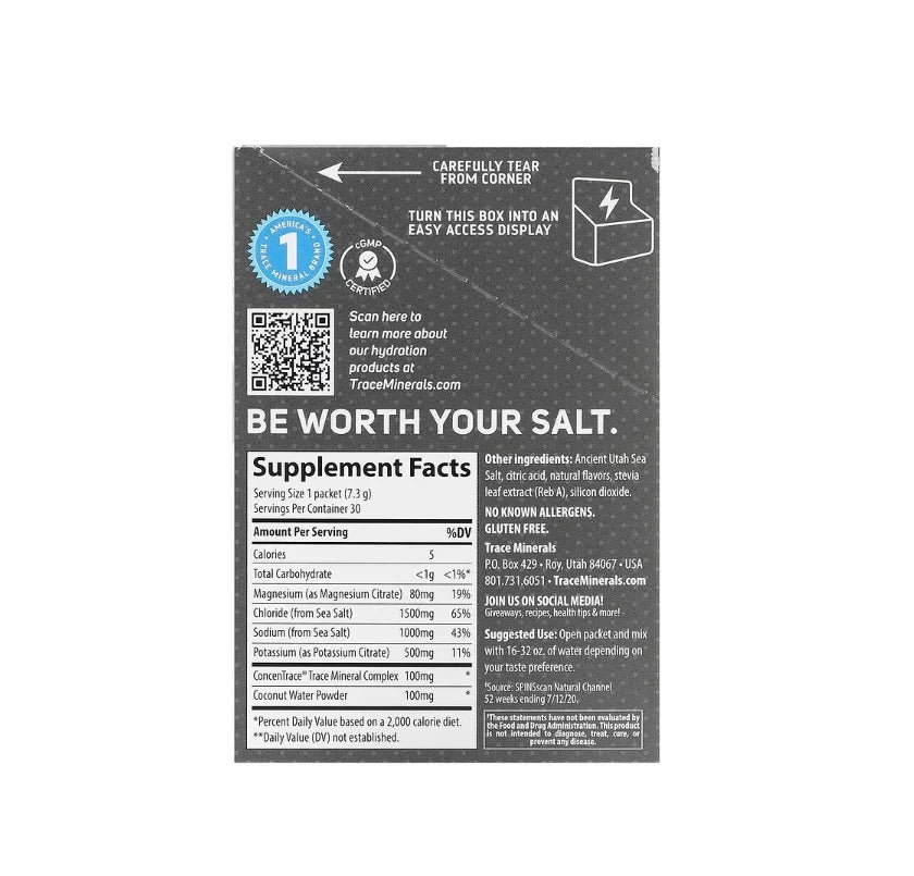 Trace Minerals ZEROLyte Electrolyte Drink 30 Mix Salty 30 packets